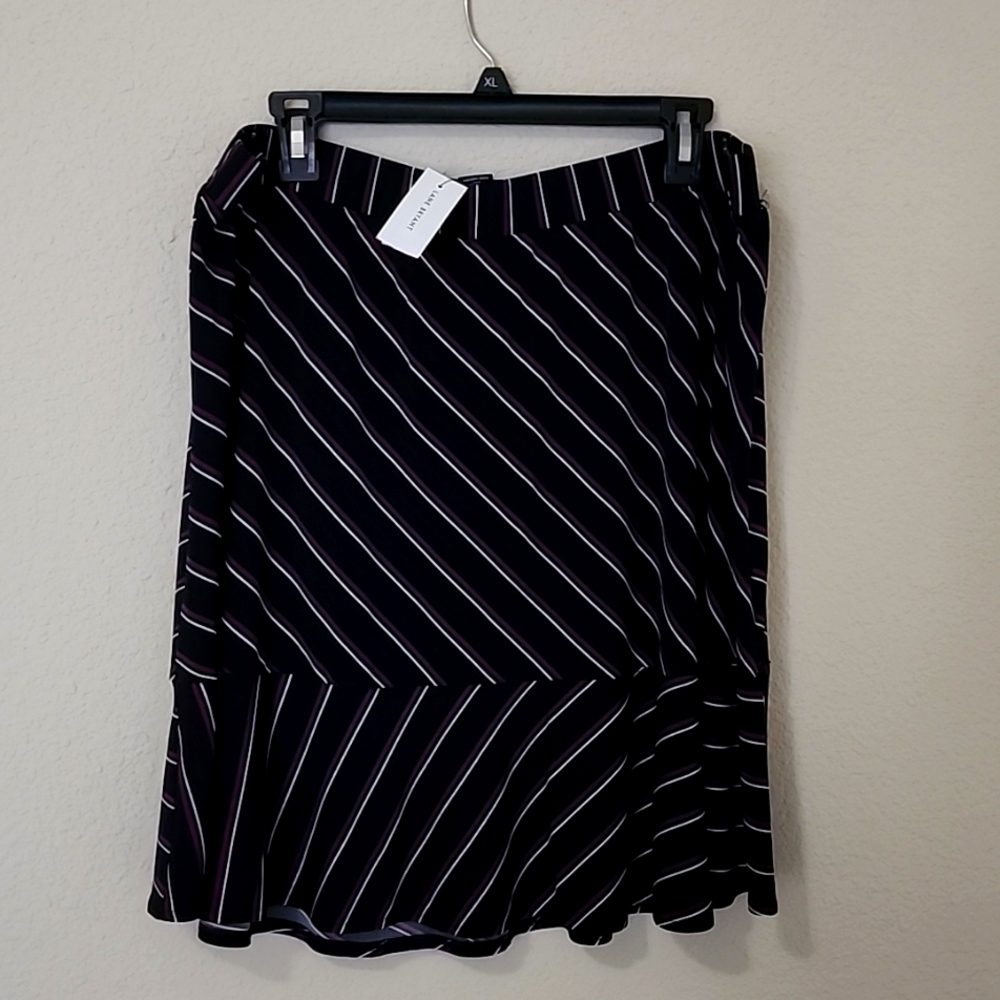 Eggplant and white striped elastic wasted skirt.
